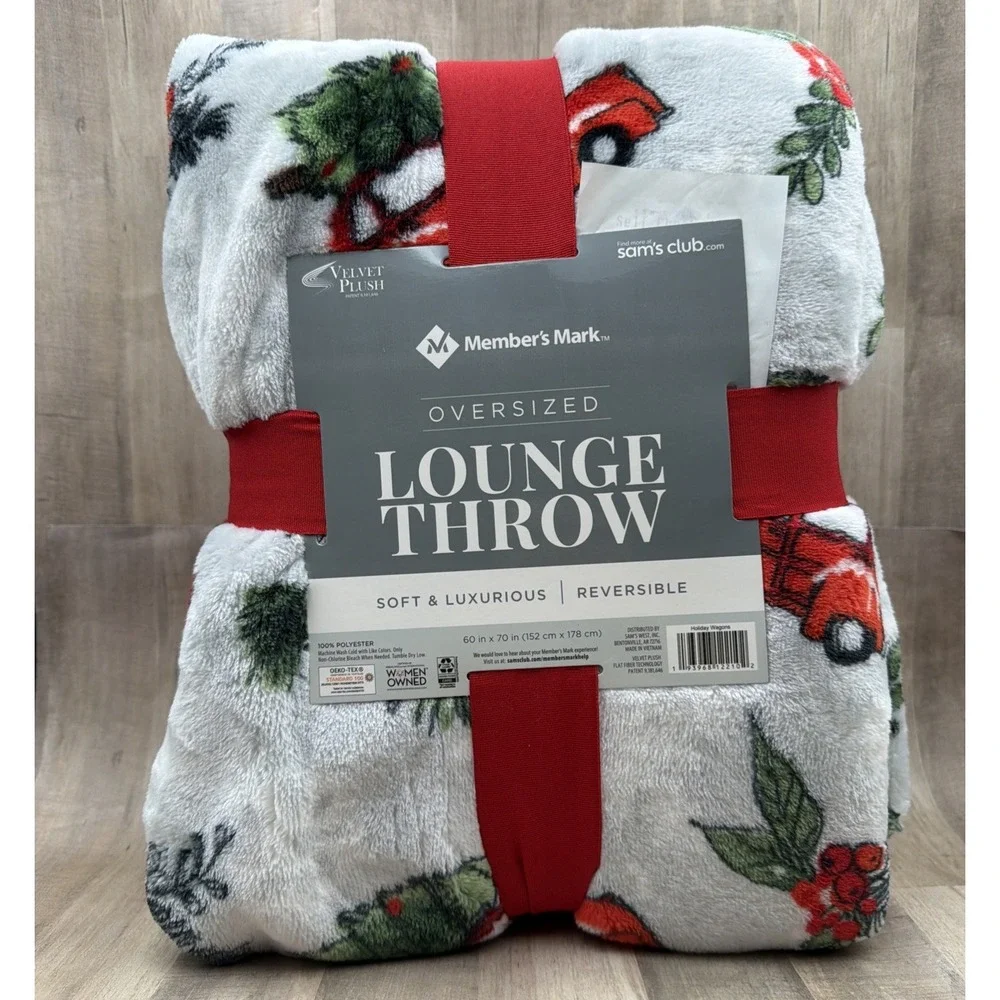 Member's Mark Holiday‎ Wagons Soft & Luxurious Reversible Throw Blanket 60x70